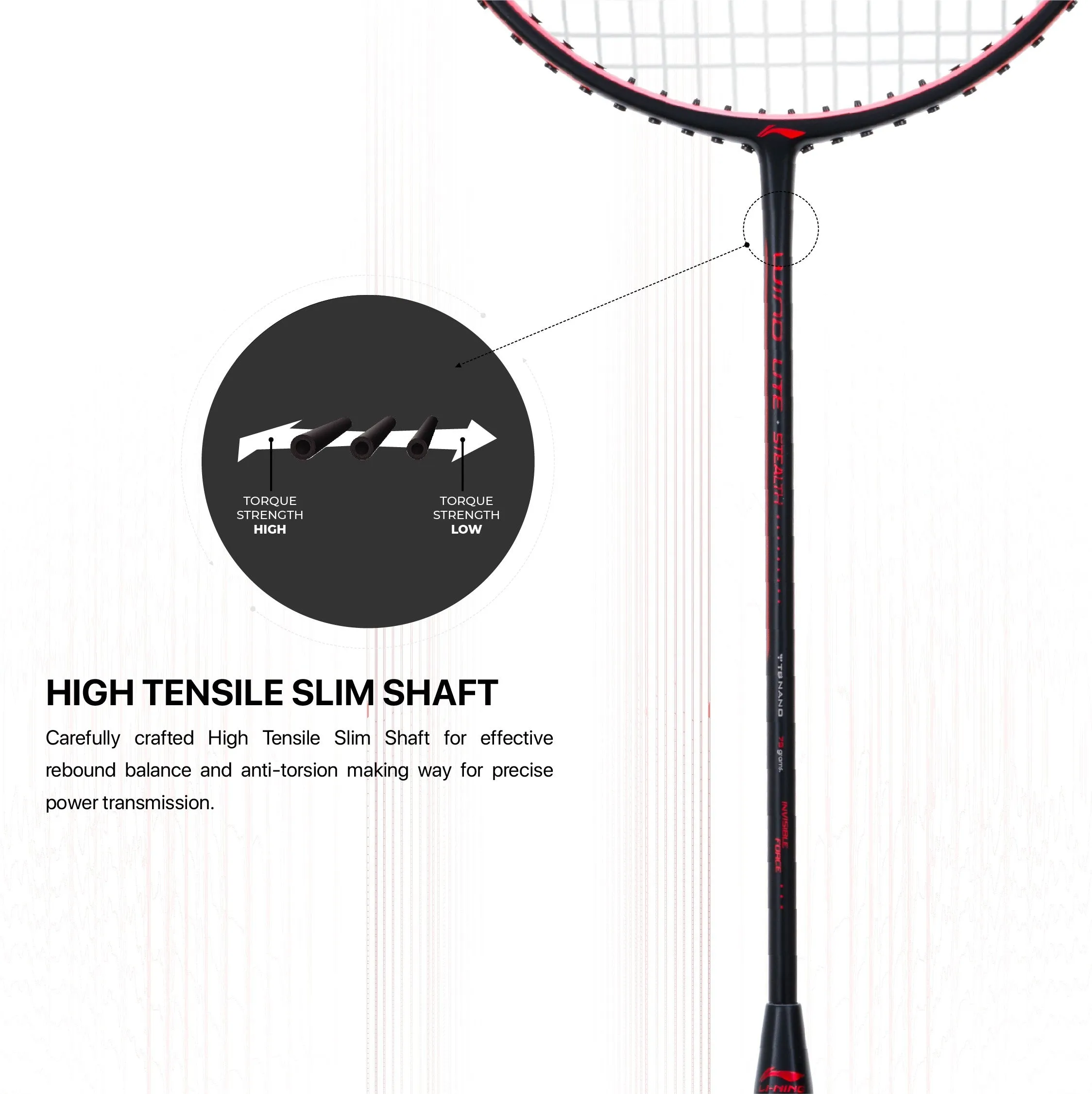 Li-Ning Wind Lite Stealth Strung Badminton Racquet (Black / Red)