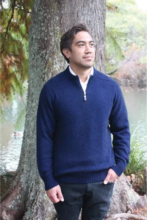 Lothlorian - 1/4 Zip Crew Neck Sweater in Merino Wool and Possum Fur