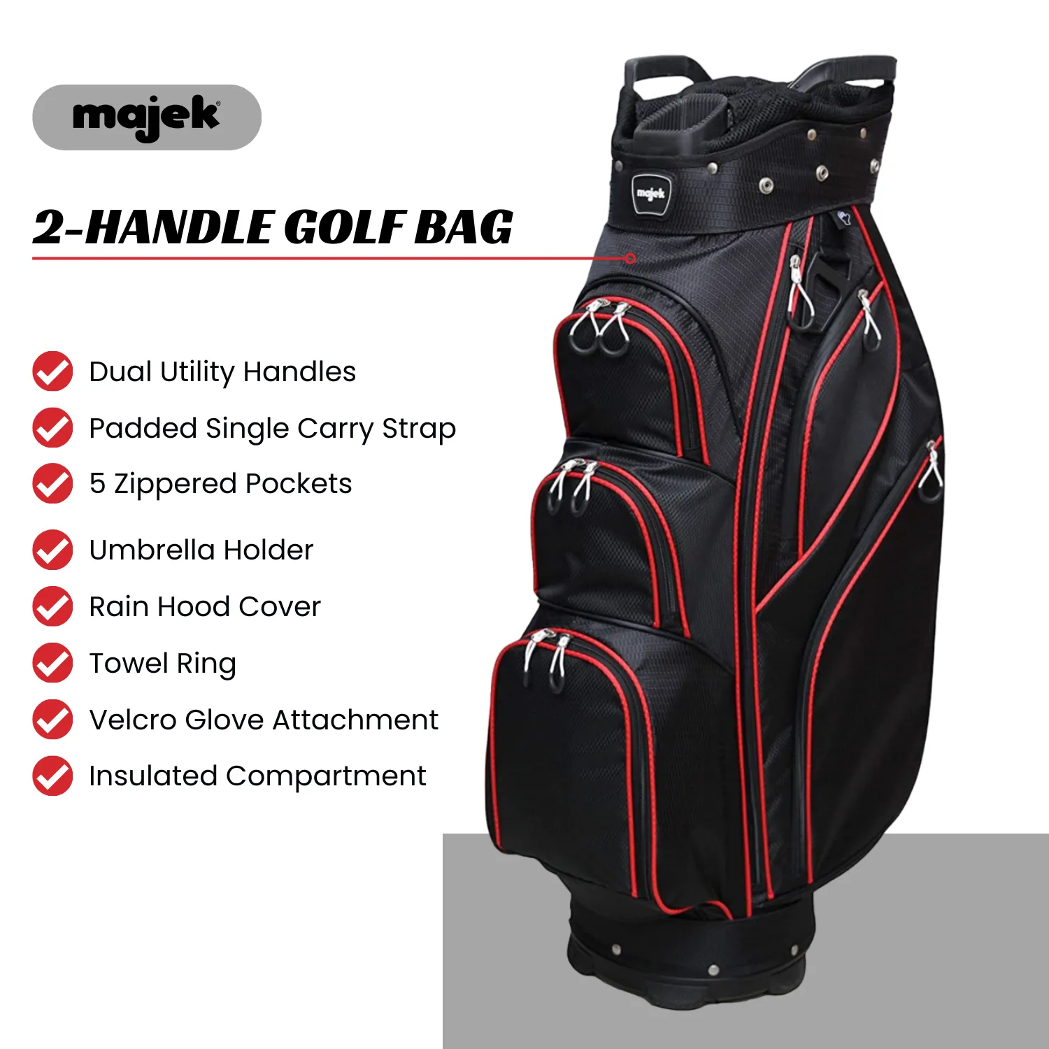 Majek Premium Black Red Golf Bag 9.5 inch 14-Way Friendly Separator