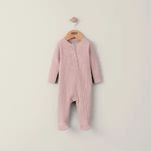 Mamas and Papas Organic Cotton Ribbed Onesie with Zip - Dusty Pink