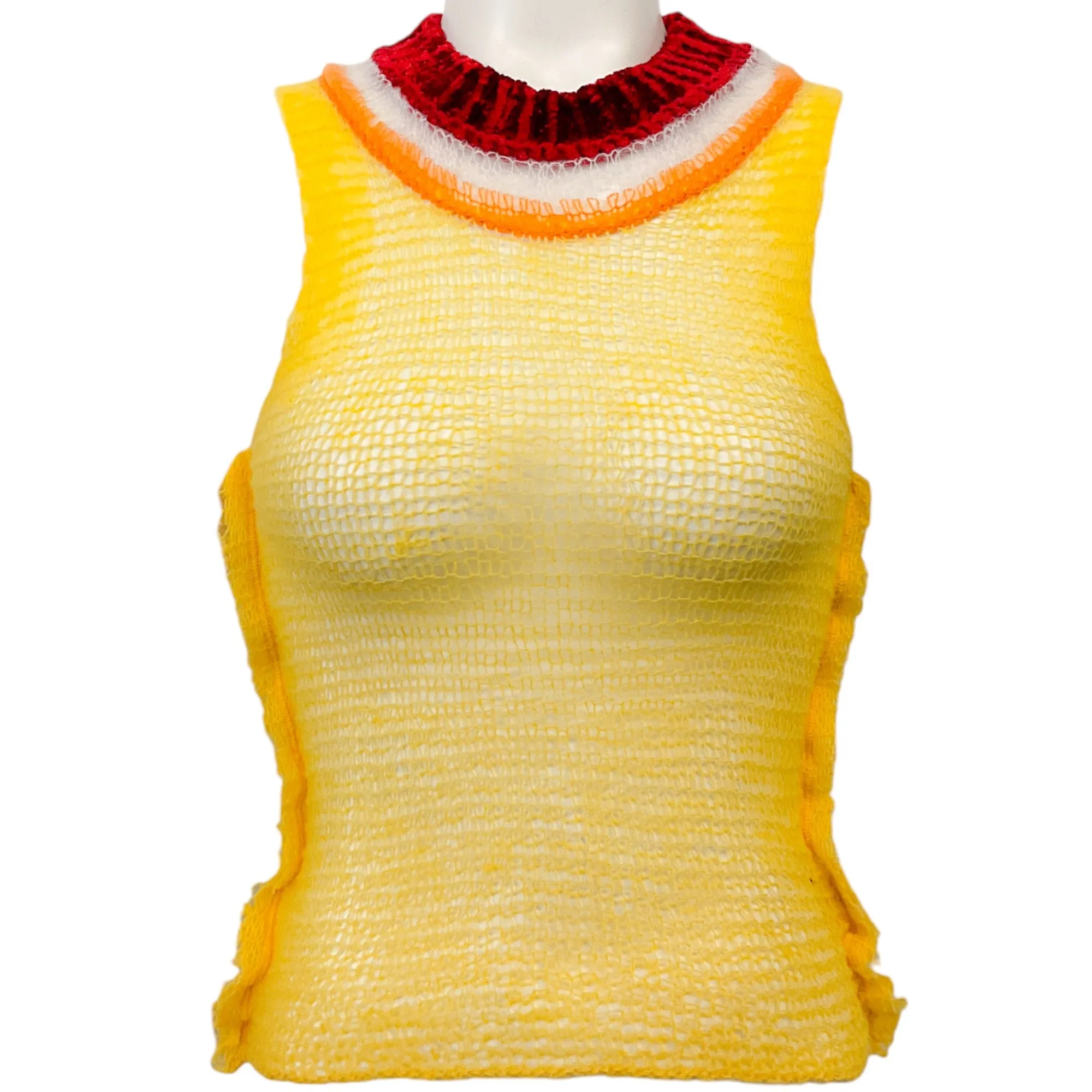 Marni Yellow Wool Open Knit Sleeveless Sweater