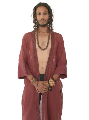 Maroon Organic Cotton Mesh Long Kimono