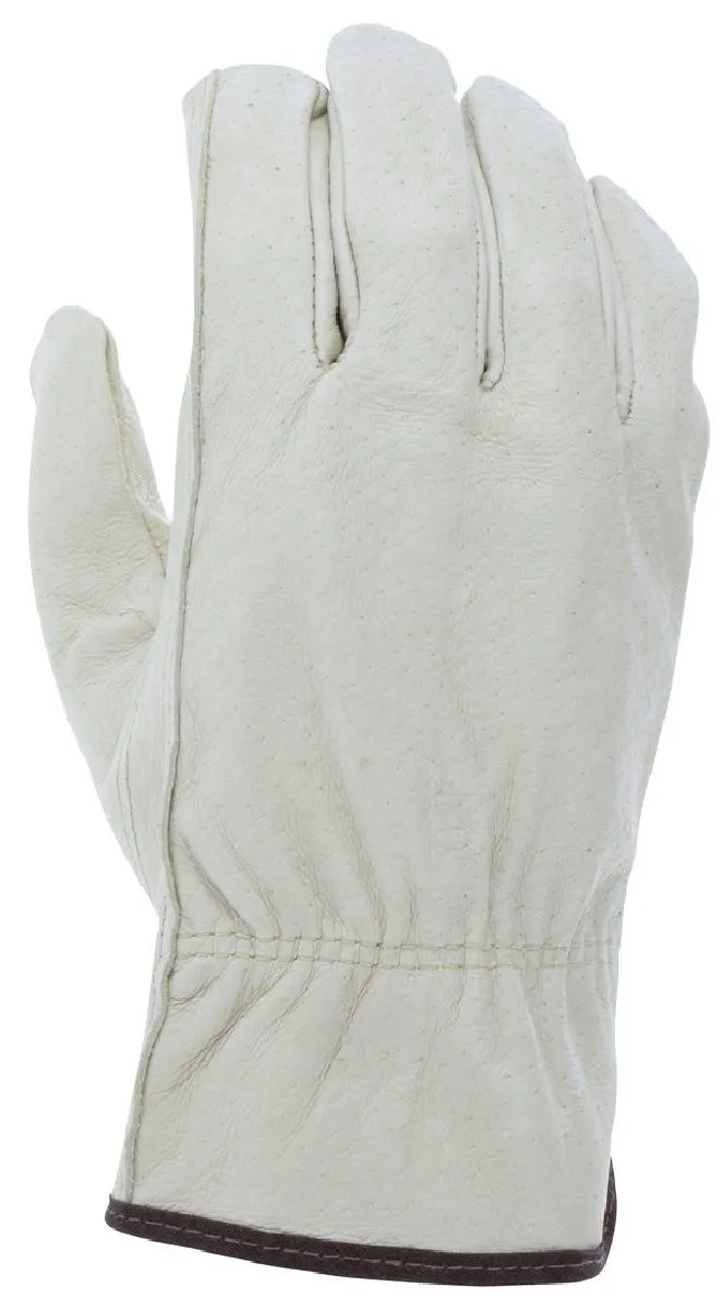 MCR Safety 3401 Unlined Grain Pigskin Leather, Drivers Work Gloves, Beige, Box of 12 Pairs