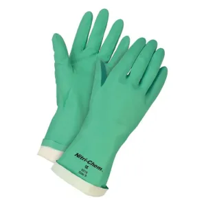 MCR Safety Nitri-Chem 5319 13 Inches Industrial Grade Flock Lined Nitrile Gloves, Green, Large, Box of 12 Pairs