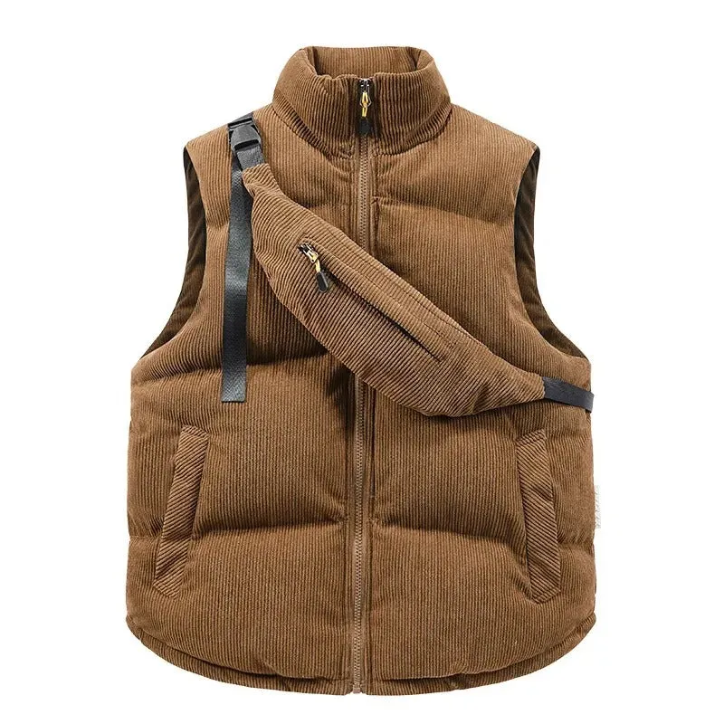 Men's Corduroy Winter Vest With Chest Pack