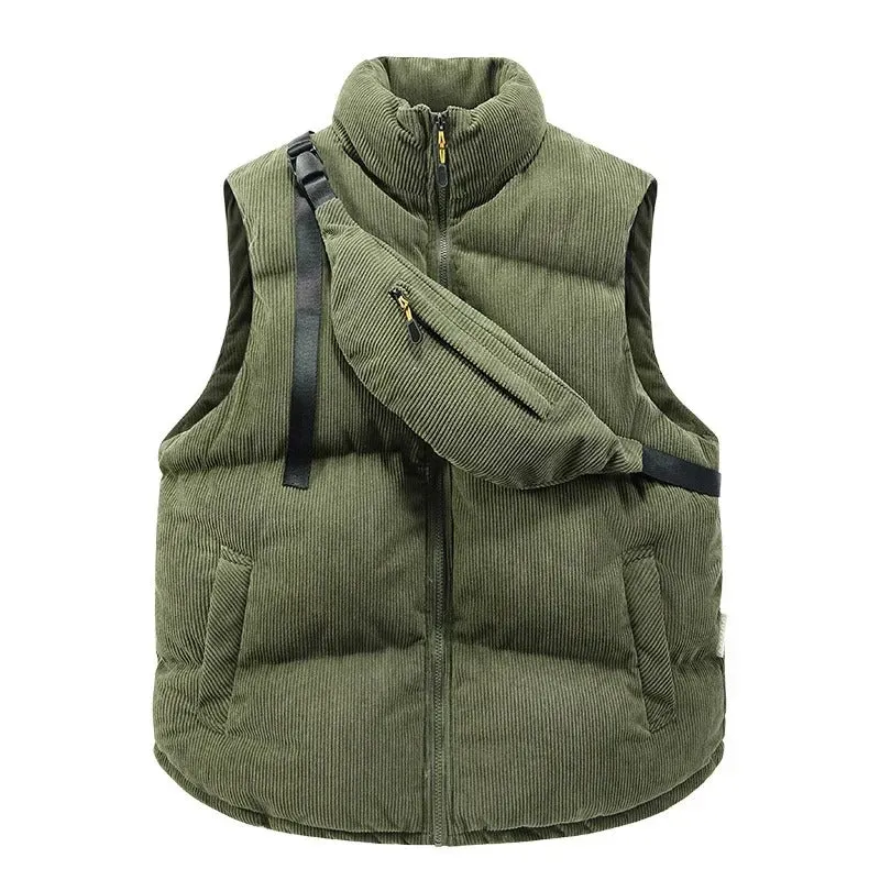 Men's Corduroy Winter Vest With Chest Pack