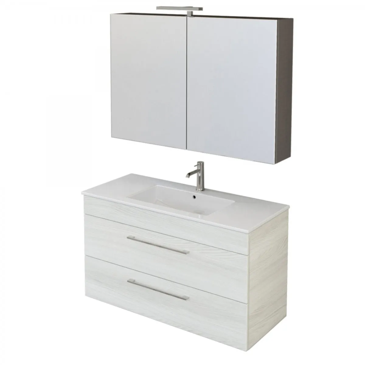 Mobile Bagno Sospeso 100cm Con Specchiera Olmo Bianco FACILE