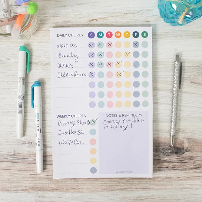 Planning Pad, 6" x 9", Chore Pad with Magnets, Bright