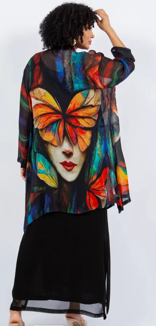 Rainbow Butterfly Boho Long Jacket Hippie Chic Resort Wear Sml-2X