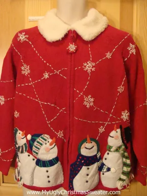 Red Funny Ugly Sweater with Fluffy Collar and Bling