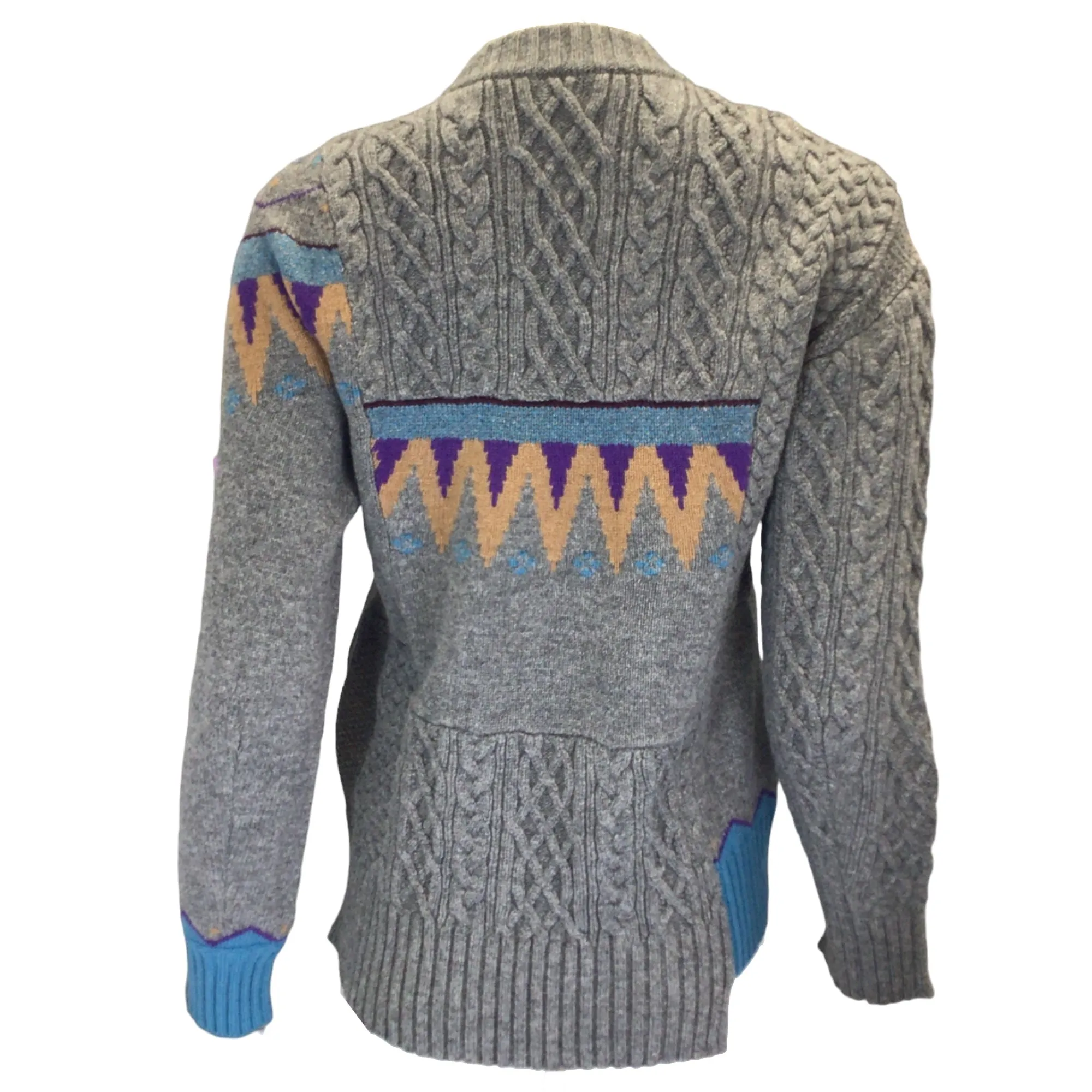 Sacai Grey / Blue Multi Patchwork Cable Knit Wool Sweater