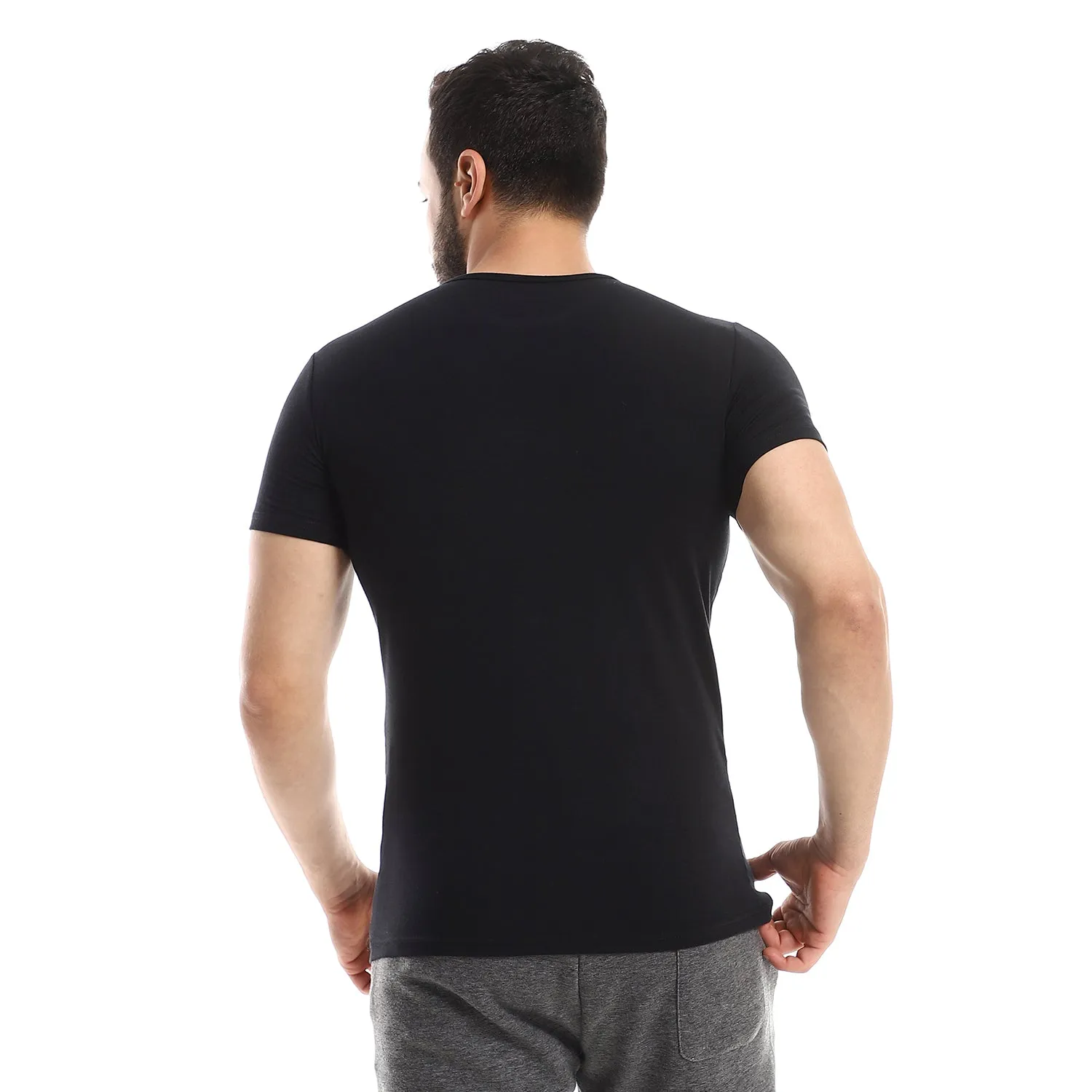 Short Sleeve Undershirt Round Neck For Men - Black