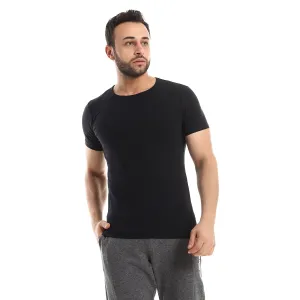 Short Sleeve Undershirt Round Neck For Men - Black