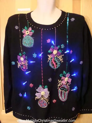 Tacky 80s Light Up Christmas Sweater and Bling