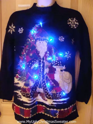 Tacky Light Up Christmas Sweater Horrible Festive Huge Santa