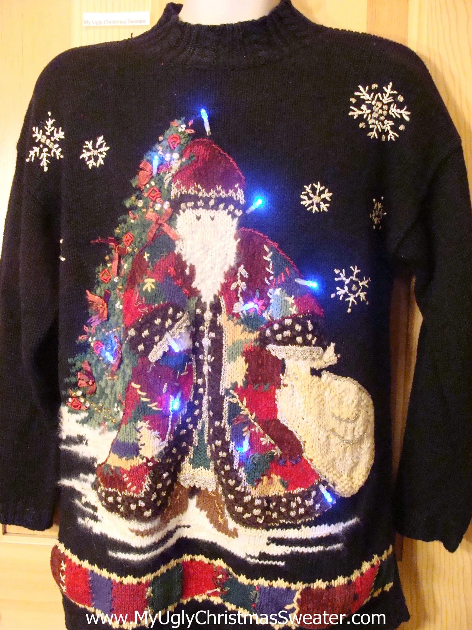 Tacky Light Up Christmas Sweater Horrible Festive Huge Santa