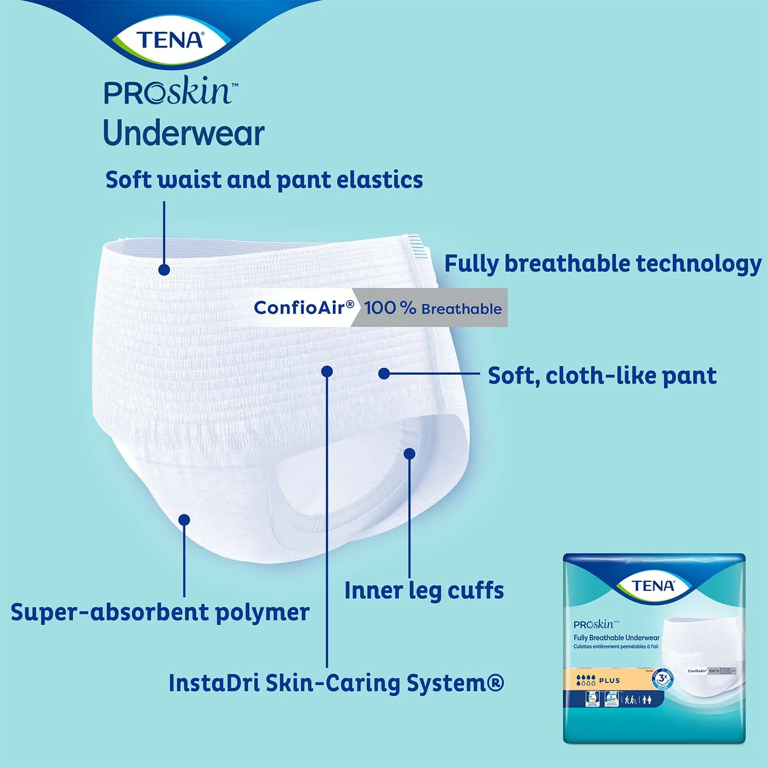 TENA Plus Protective Incontinence Underwear 55"- 66", Moderate Absorbency, Unisex, X-Large, 14 Count