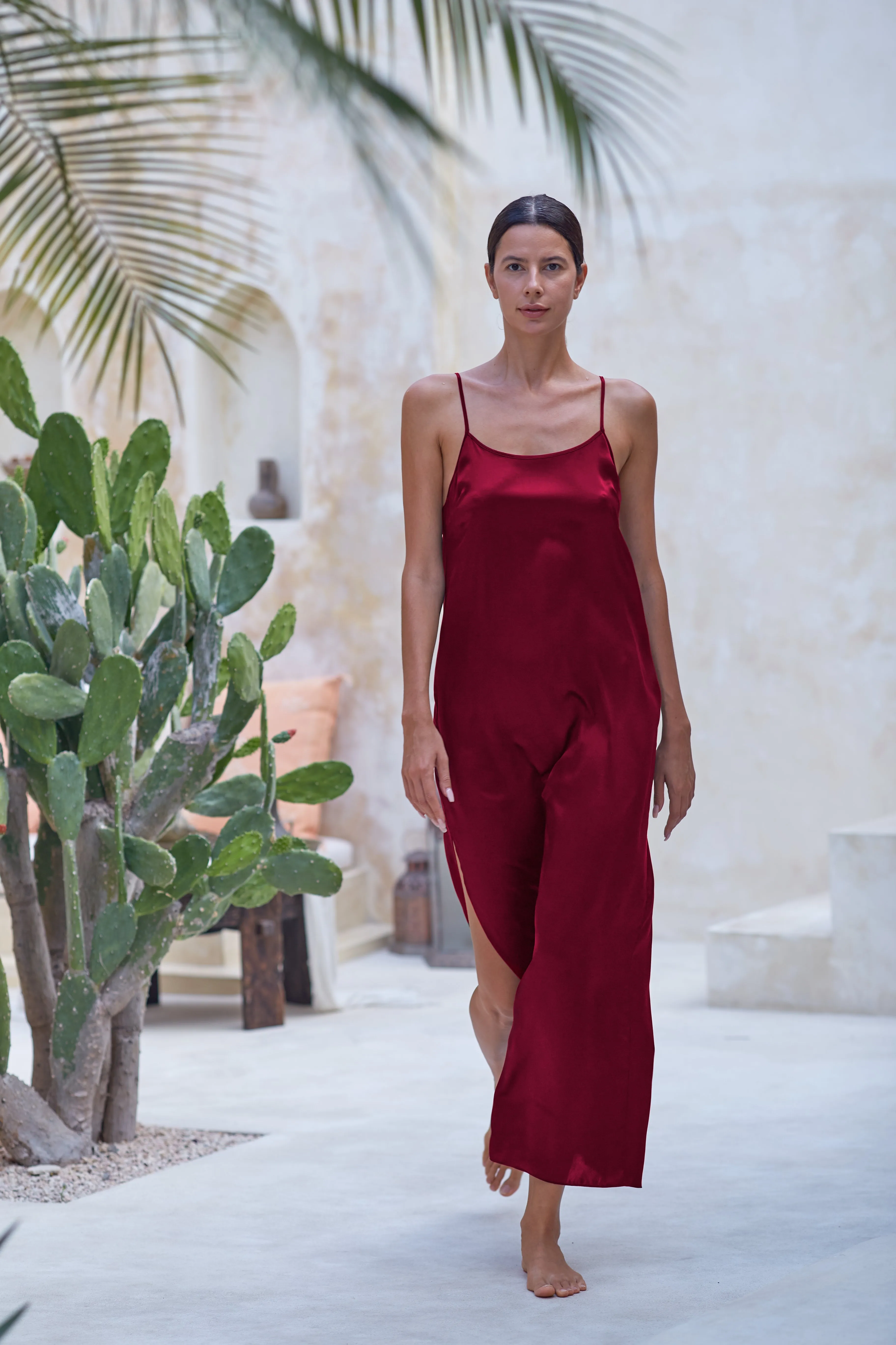 Teuta Maxi Slip Dress, Burgundy