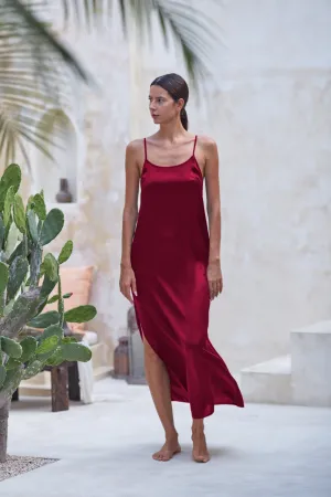 Teuta Maxi Slip Dress, Burgundy