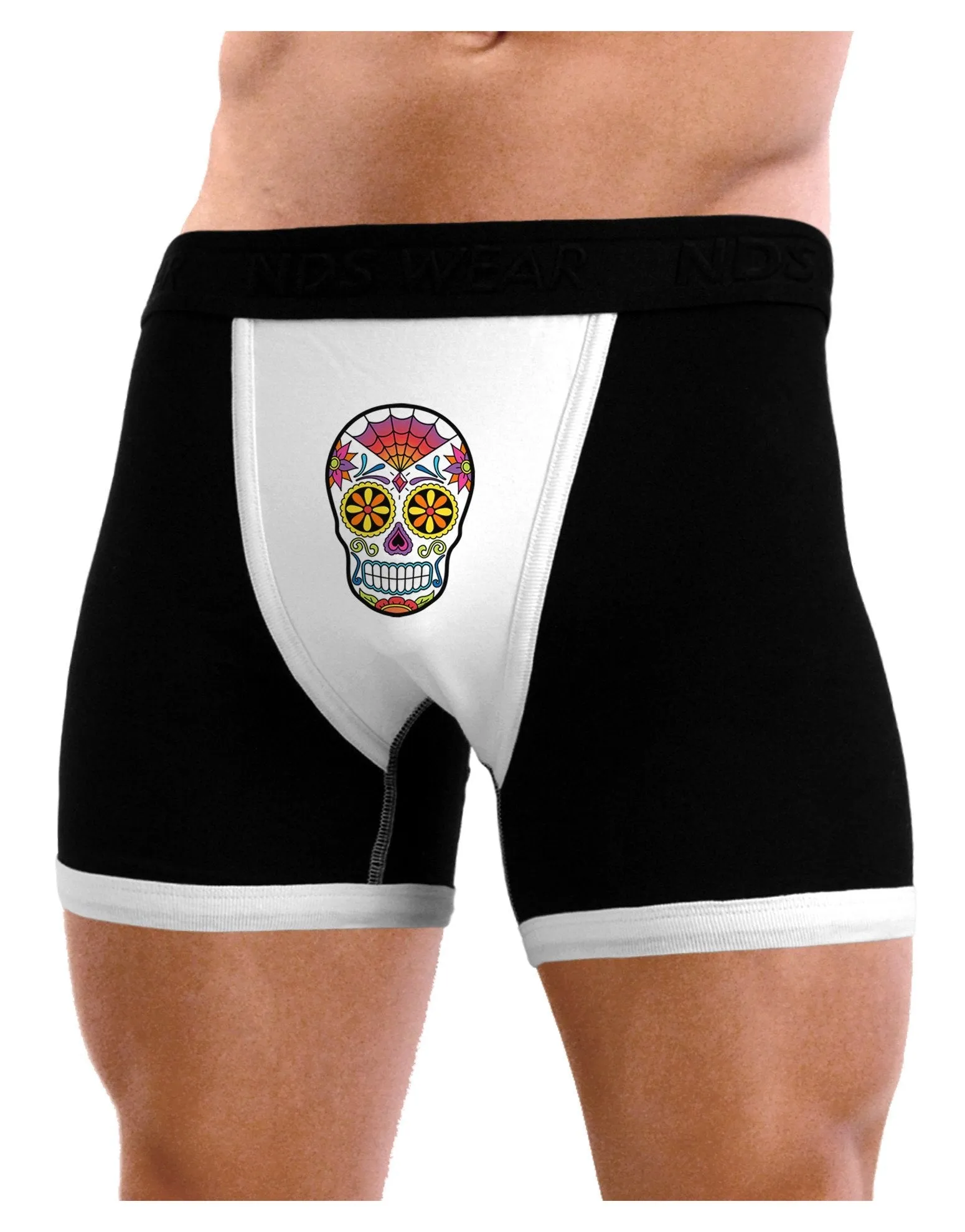 Version 1 Colorful Day of the Dead Calavera Mens Boxer Brief Underwear